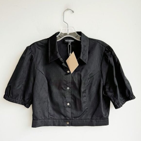 NWT KITTENISH | Black Satin Cropped Blouse | Multiple Sizes - Picture 3 of 4
